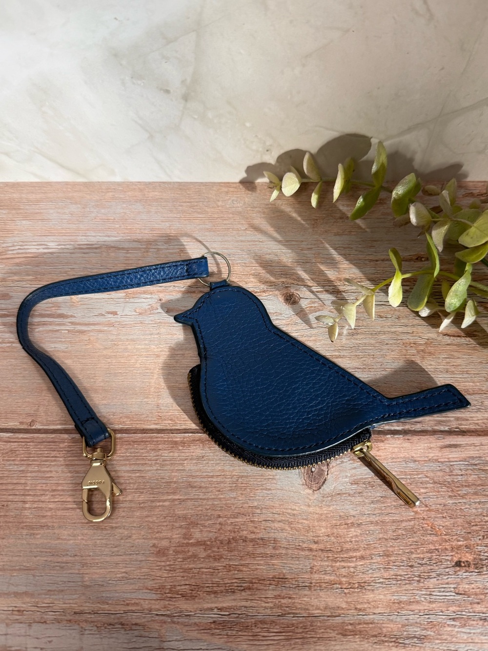 Fossil Leather Bluebird Bag Charm Pouch EUC
